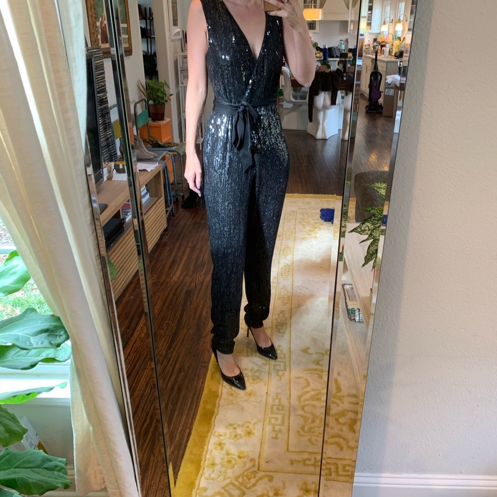DVF Black Sequin Jumpsuit